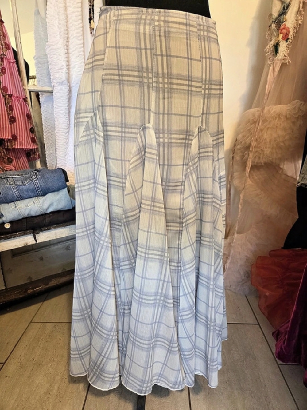 2Bella Blue Plaid Maxi Skirt Like New